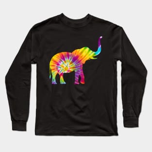 Tie Dye Elephant Retro Pattern Long Sleeve T-Shirt